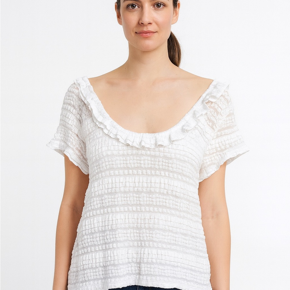 (A8) NEW We the Free Intimately, white ruffled mesh sheer top, Size M, NWOT